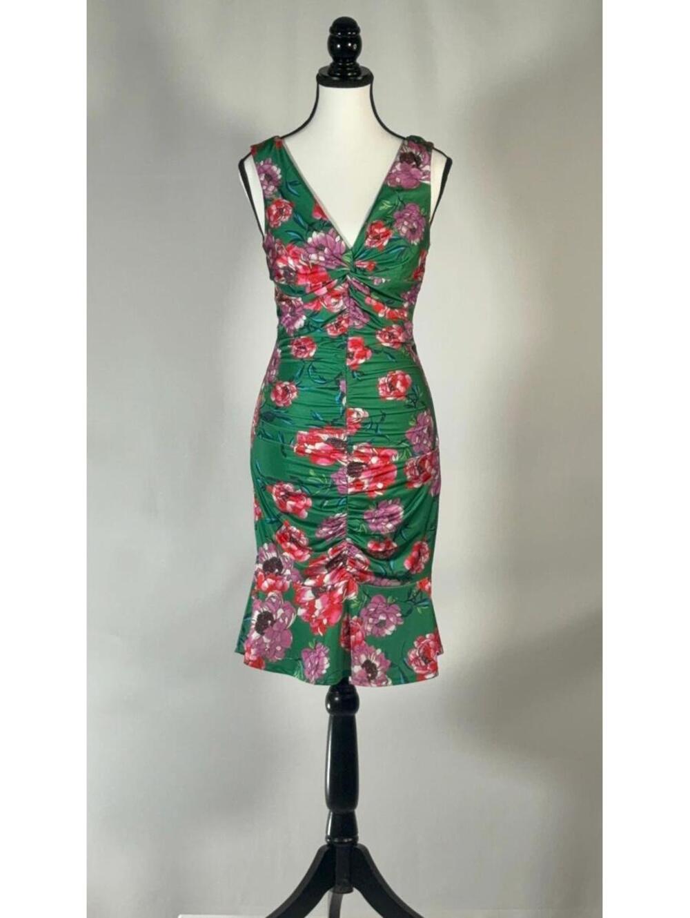 NWT GUESS Green Floral Ruched Sleeveless Mini Dress Size 6 - Picture 3 of 7